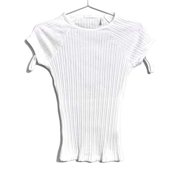 Ribbed Cutout Short Sleeve Top - White - Picture 2 of 5